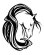 horse head with long mane black and white vector design