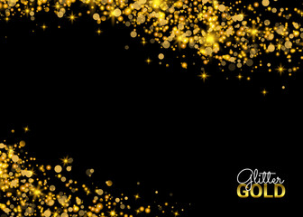 Wall Mural - Abstract Sparkling Luminous Golden grainy abstract texture on a black background. Gold glitter texture on a black background. Golden explosion. Design element. Vector illustration