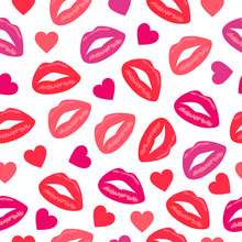 Primitive Seamless Retro Pattern With Different Lips And Hearts