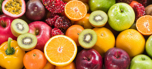 Wall Mural - Orange and Kiwi slice with various ripe fruits  for eating healthy