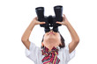 Leinwandbild Motiv Asian Chinese little girl looking through binoculars