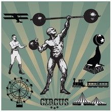 Circus And Amusement Park Vector Illustrations. Strong Man