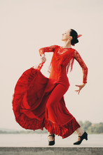 Flamenco Dancer Spain Womans In A Long Red Dress