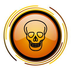 Fototapete - Skull sign vector icon. Modern design round orange button isolated on white square background for web and application designers in eps10.