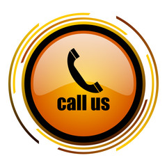 Poster - Call us orange glossy web vector icon.