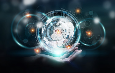 Aufkleber - Businessman using hologram screen with digital data