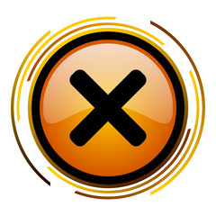 Poster - Cross orange glossy web vector icon.