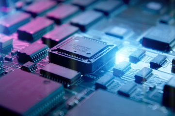 Microchips on a circuit board.