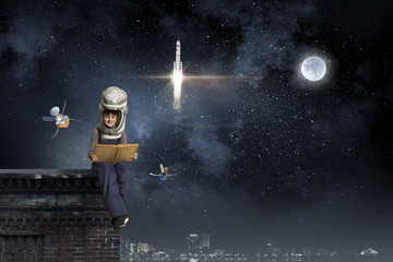 Wall Mural - He want to become astronaut . Mixed media