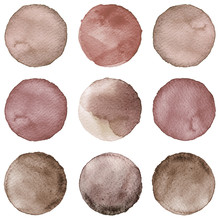 Watercolor Circles Collection Brown Colors. Stains Set Isolated On White Background. Design Elements