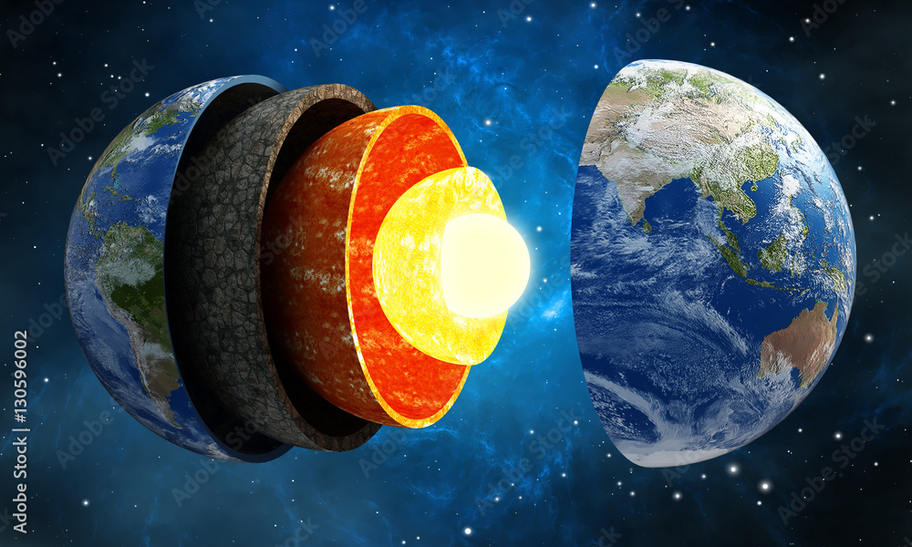 3D illustration showing layers of the Earth in space - obrazy, fototapety, plakaty 