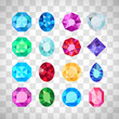 Gems isolated on white background. Vector jewels or precious diamonds gem set on the transparent background