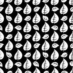 Wall Mural - black and white leaves seamless pattern design vector illustration