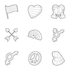 Wall Mural - LGBT icons set. Outline illustration of 9 LGBT vector icons for web