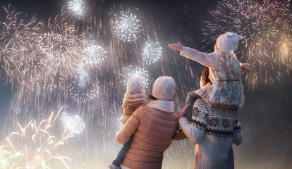 Poster - family watching fireworks