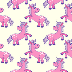 Poster - Pastel colored hand drawn unicorns seamless pattern