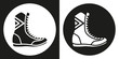 Boxing boots icon. Silhouette boxing shoes on a black and white background. Sports Equipment. Vector Illustration.