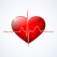 Red Heart Sign With Heartbeat Line, Vector Illustration