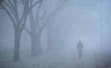 Man Walking On The Street A Foggy Day