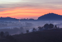 Beautiful Sunrise Between Mountains And Fog At Phetchabun Provide On Morning Time