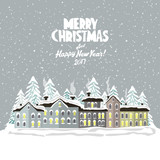 Fototapeta Miasto - Merry christmas card. Vector illustration. Happy new year