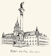 Hand drawn Royal Castle in Warsaw on ecru background