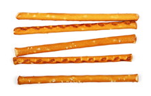 Salty Cracker Pretzel Sticks Isolated On White Background