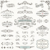 Fototapeta  - Ornate vintage design elements with calligraphy swirls, swashes, ornate motifs and scrolls. Frames and banners.