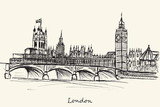 Fototapeta Londyn - Hand drawn London City on ecru background