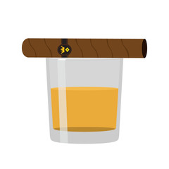 Glass of whiskey with cigar. Premium alcohol, tobacco. Flat styl