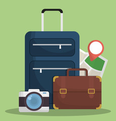 suitcase with travel related icons image vector illustration design 