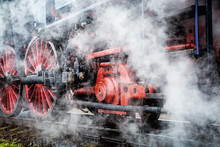 Historical Train Close-up With Steam