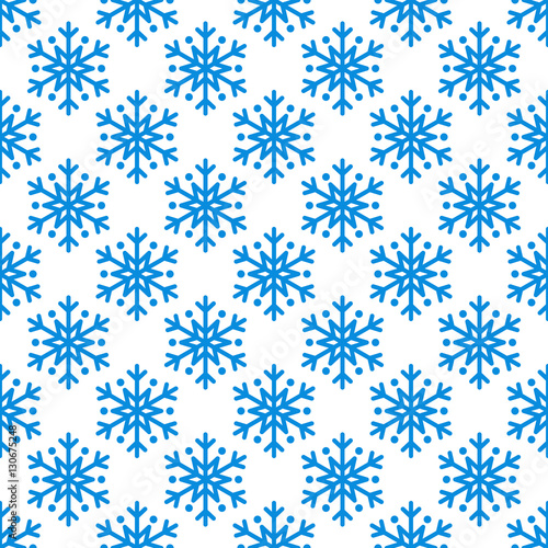 Snowflake Simple Seamless Pattern Blue Snow On White