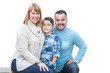 © Andy Dean - Happy Mixed Race Hispanic and Caucasian Family Isolated on a White Background.