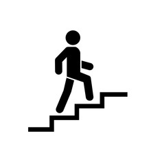 Upstairs Icon Sign. Walk Man In The Stairs. Career Symbol. Flat Design. Vector Illustration.