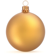 Christmas Ball Gold New Year's Eve Decoration Wintertime Hanging Sphere Adornment Souvenir Bauble Yellow. Traditional Ornament Happy Winter Holidays Merry Xmas Symbol Closeup. 3d Illustration Render