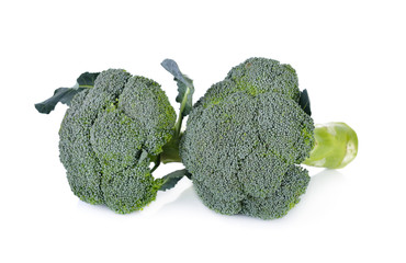 fresh broccoli with leaf on white background