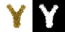 Letter Y Christmas Tinsel With Alpha Mask Channel For Clipping - 3D Illustration