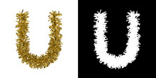 Letter U Christmas Tinsel With Alpha Mask Channel For Clipping - 3D Illustration