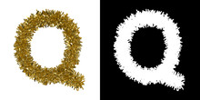 Letter Q Christmas Tinsel With Alpha Mask Channel For Clipping - 3D Illustration