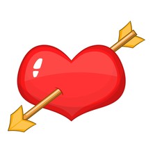 Red Heart With Arrow Icon. Cartoon Illustration Of Heart With Arrow Vector Icon For Web Design