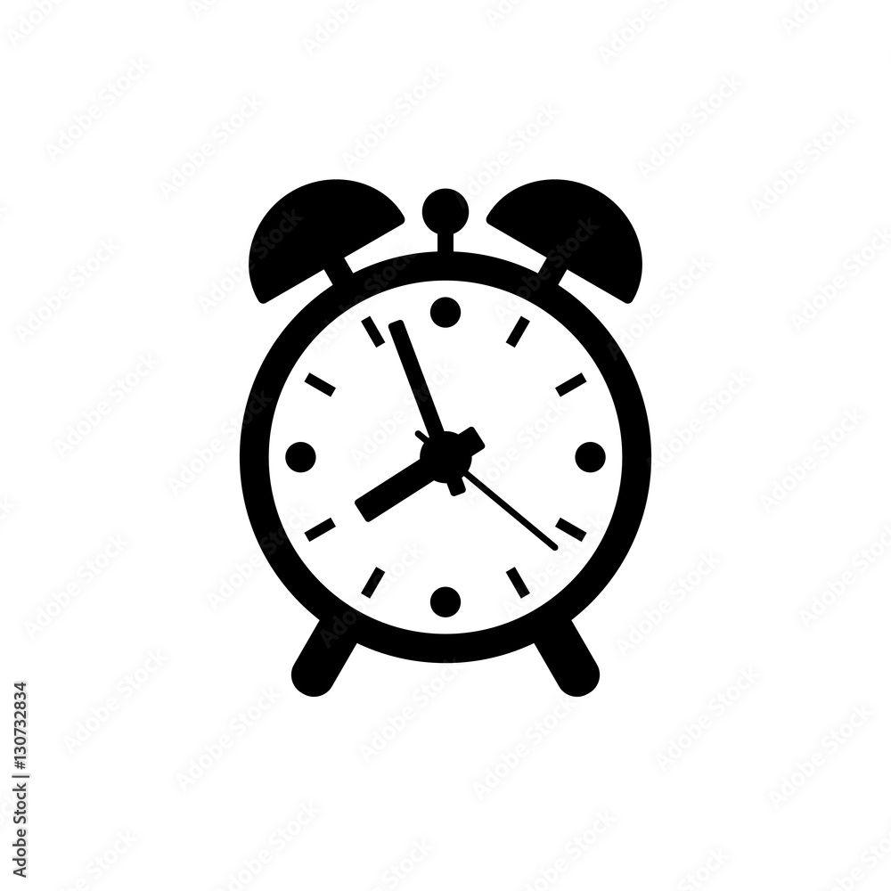Alarm clock icon. Black icon isolated on white background. Alarm clock ...