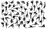 Fototapeta  - Big vector set of 50 gymnast's and dancer's silhouettes.