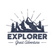 Outdoor explorer badge. Retro illustration of label. Typography and roughen style. logo with letterpress effect. Inspirational text. stock vector. Isolate on white background