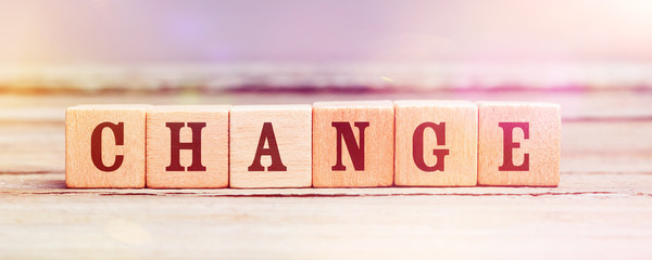 Wall Mural - Word Change with wood cubes on table