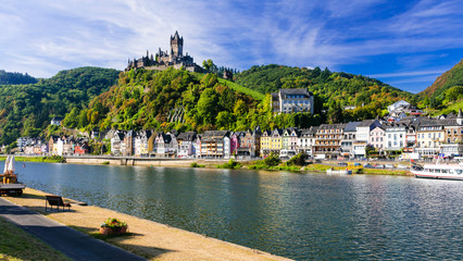 Canvas Print - Beautiful Cochem town- Germany. Romantic Rhein river cruises.