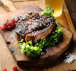 grilled steak on a cutting board.