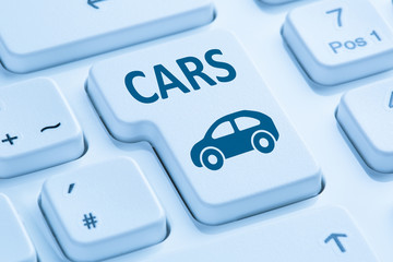 Wall Mural - selling buying car cars online button blue computer keyboard