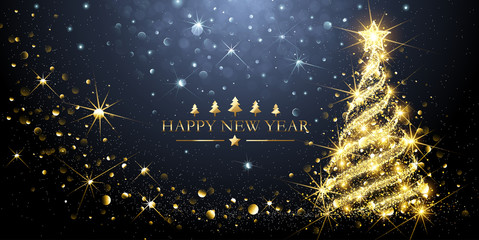 greeting card golden christmas tree. vector