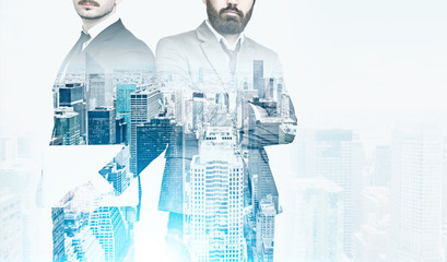 Wall Mural - Two businessmen, cityscape, film effect